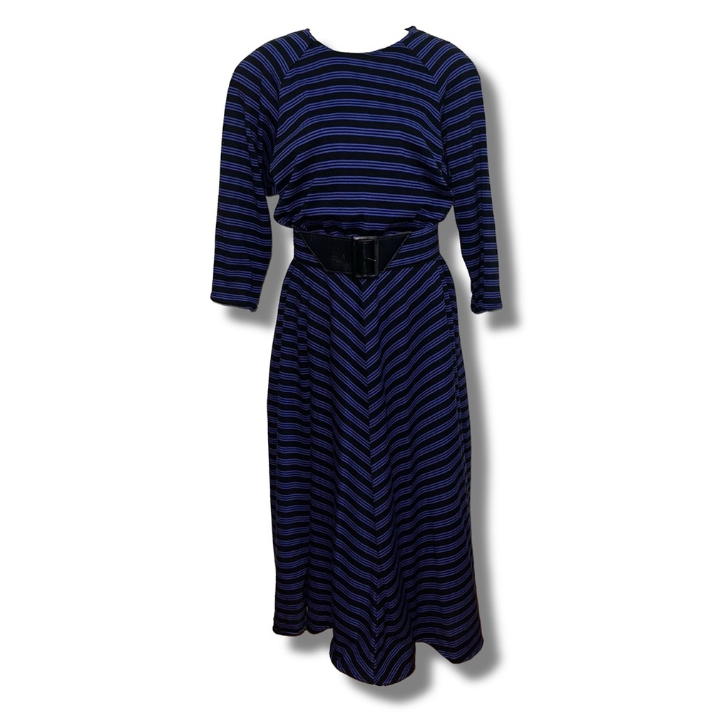 Vintage Black and Purple Striped Belted Dress